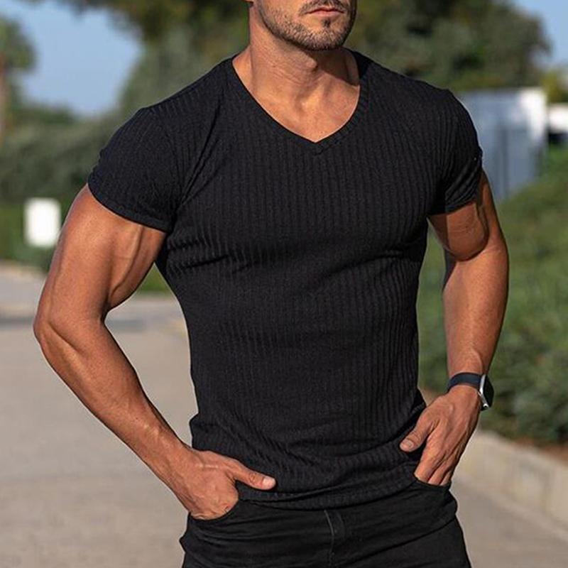 Men's V Neck Short Sleeve Striped T-shirt 9261119701176