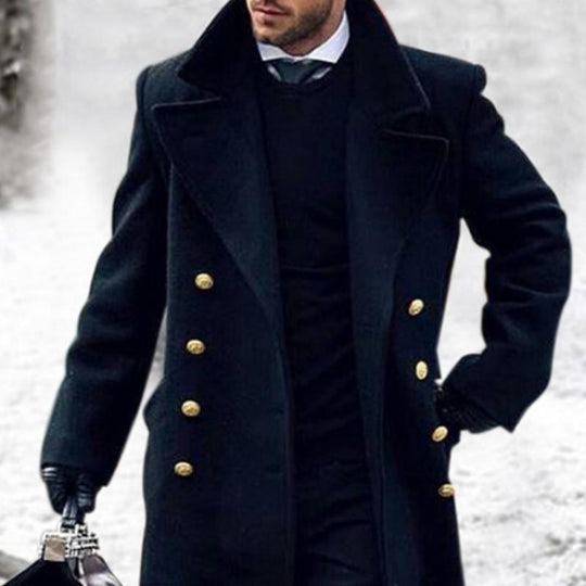 Men's Retro Casual Solid Color Double Breasted Mid-Length Coat 9261110263992