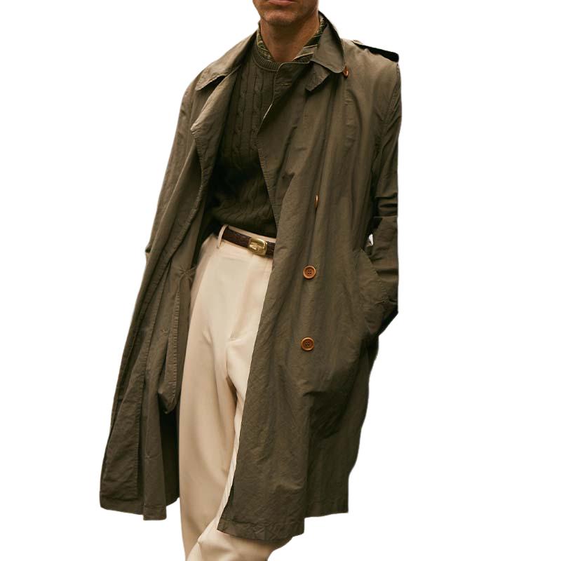 Men's Casual Fashionable Double-breasted Knee-length Trench Coat 9887361564856