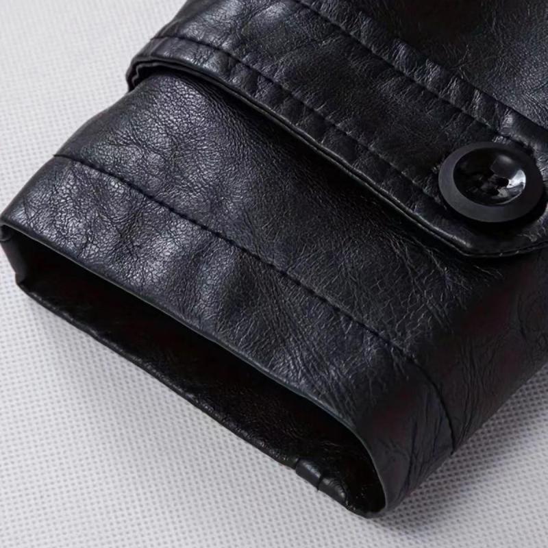 Men's Solid Color Lapel Double-Breasted Mid-Length Pu Leather Trench Coat 9261112164536