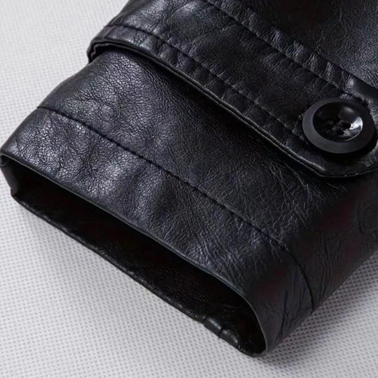 Men's Solid Color Lapel Double-Breasted Mid-Length Pu Leather Trench Coat 9261112164536
