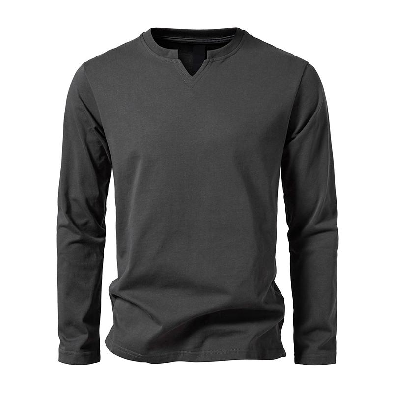 Men's Solid Color Cotton V Neck Long Sleeve Casual T-shirt 9261139656888