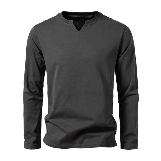 Men's Solid Color Cotton V Neck Long Sleeve Casual T-shirt 9261139656888