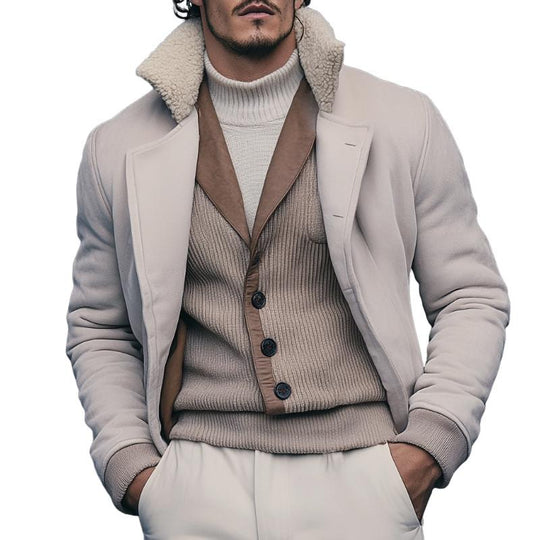 Men's Vintage Casual Suede Fur Collar Button Jacket 9261111050424