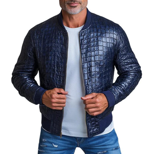 Men's Fashion Stone Crewneck Baseball Leather Jacket 9884643754168