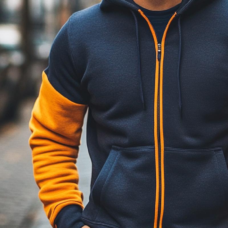 Men's Retro Casual Colorblock Stand Collar Hooded Zipper Sweatshirt 9267508248760