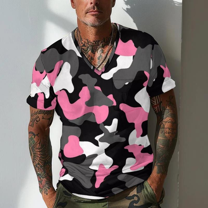 Men's Camouflage V Neck Breast Pocket Short Sleeve T-shirt 9261140508856