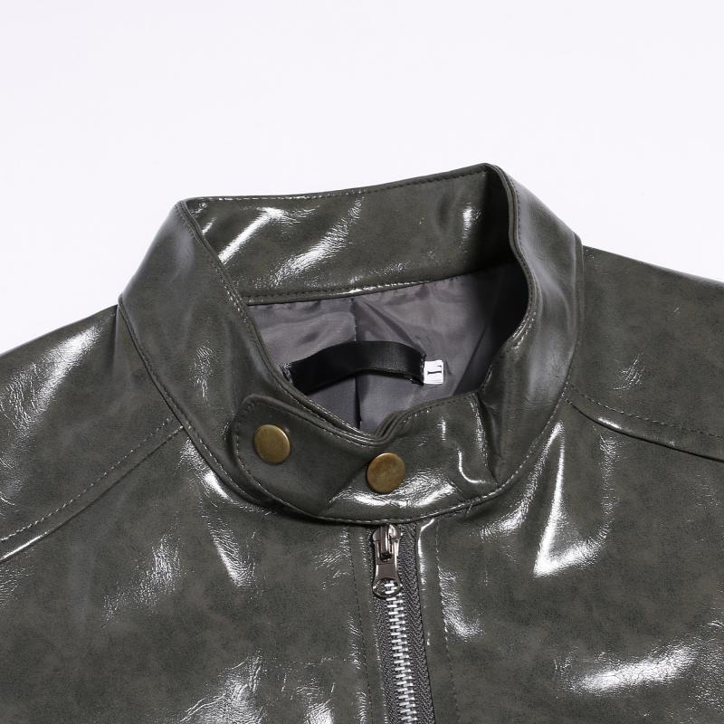 Men's Fashion Stand Collar Punk Biker Leather Jacket 9261084999864