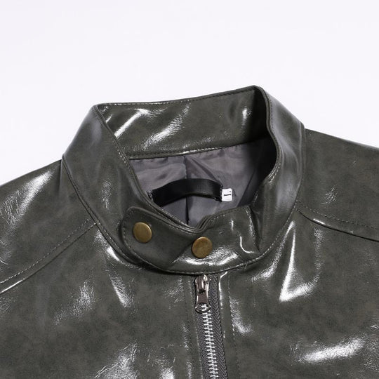 Men's Fashion Stand Collar Punk Biker Leather Jacket 9261084999864