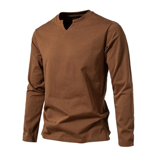 Men's Solid Color Cotton V Neck Long Sleeve Casual T-shirt 9261139656888
