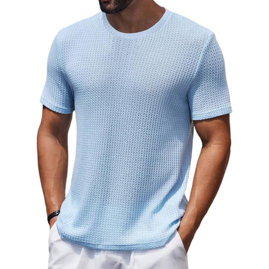 Men's Casual Round Neck Waffle Slim Fit Short Sleeve T-shirt 9261136085176