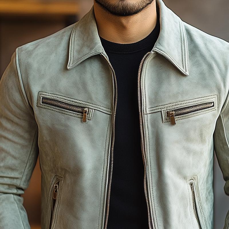 Men's Fashion Leather Lapel Zipper Biker Jacket 9887383060664