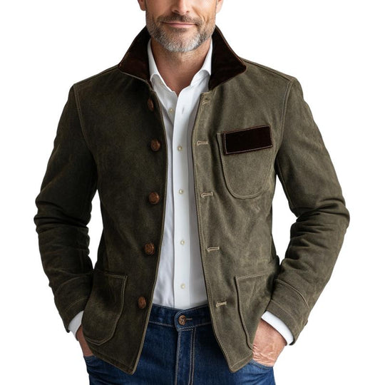 Men's Vintage Suede Patch Collar Button-down Jacket 9878729130168