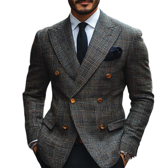 Men's Classic Retro Double Breasted Plaid Slim Fit Blazer 9274167034040