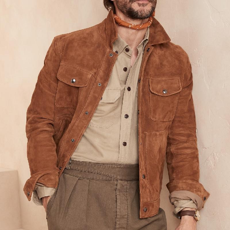 Men's Vintage Suede Lapel Single Breasted Slim Fit Jacket 9890062172344