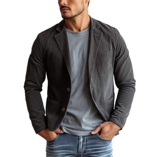 Men's Vintage Casual Cotton Lapel Single Breasted Blazer 9886816469176