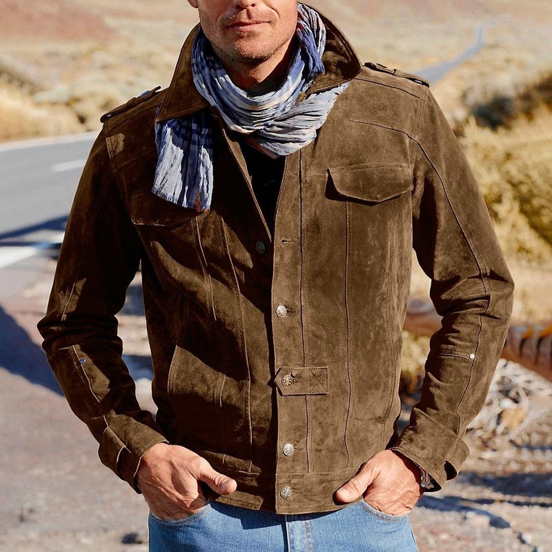 Men's Solid Color Suede Lapel Single Breasted Jacket 9882787774648