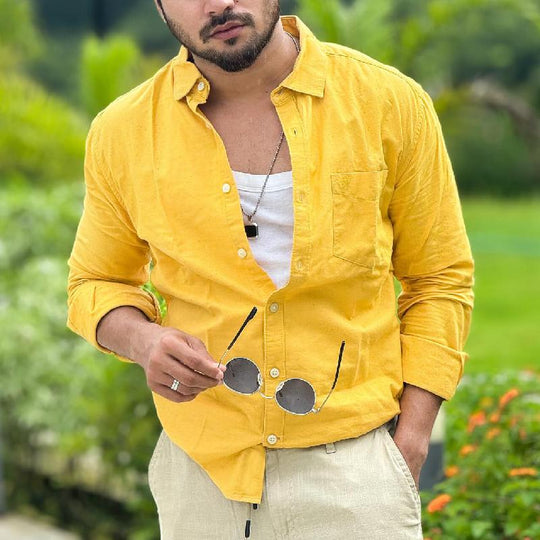 Men's Fashion Solid Color Long Sleeve Shirt 9886816764088