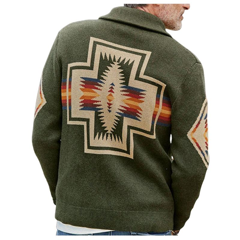 Men's Retro Lapel Long Sleeve Jacquard Sweater 9262184104120