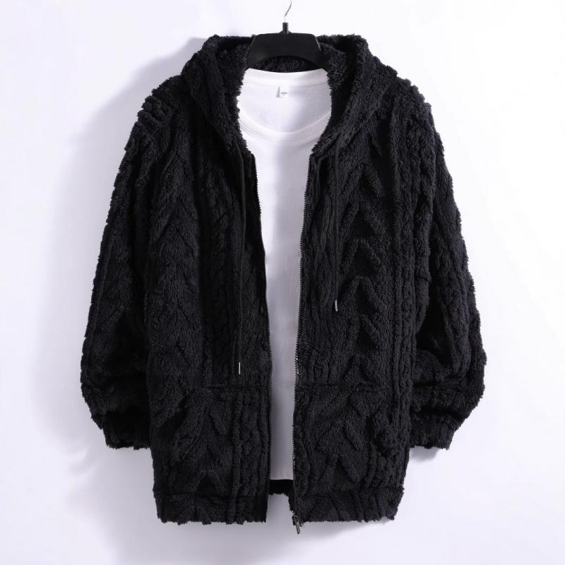 Men's Solid Color Plush Warm Hooded Coat 9261110165688