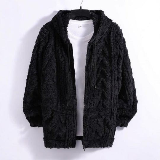 Men's Solid Color Plush Warm Hooded Coat 9261110165688