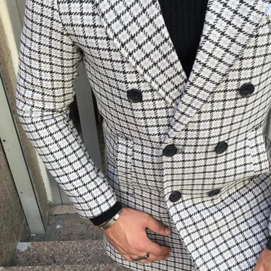 Men's Retro Casual Plaid Mid-Length Double-Breasted Coat 9261108658360