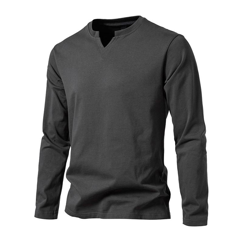 Men's Solid Color Cotton V Neck Long Sleeve Casual T-shirt 9261139656888