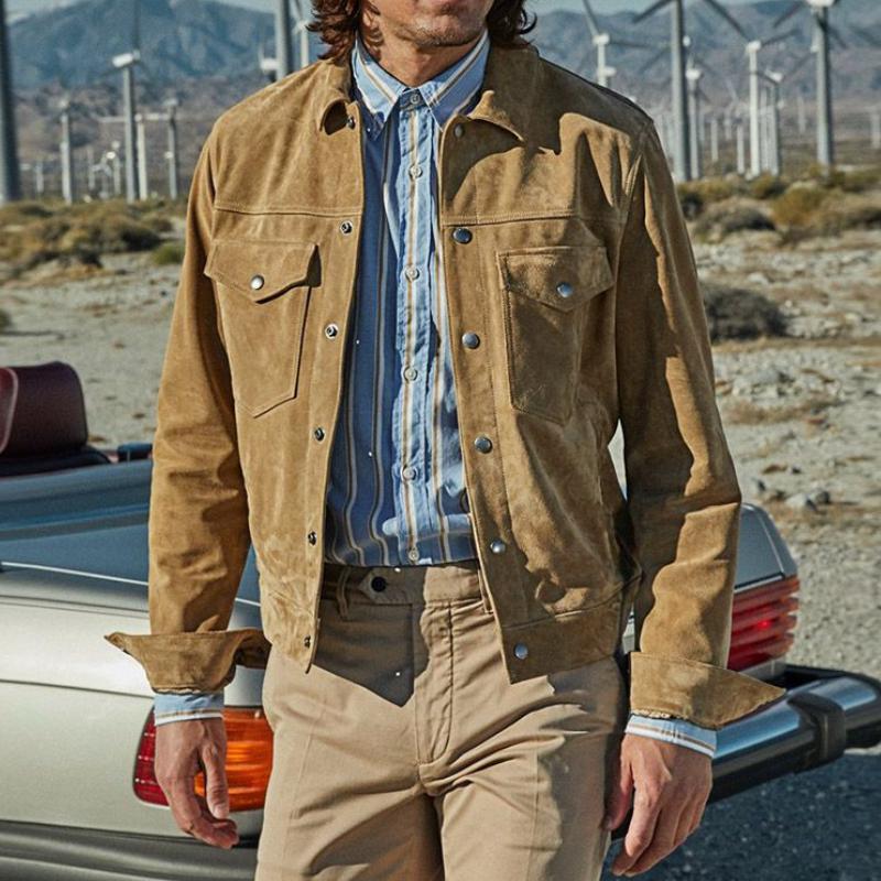 Men's Casual Suede Lapel Single Breasted Slim Fit Jacket 9883353645240
