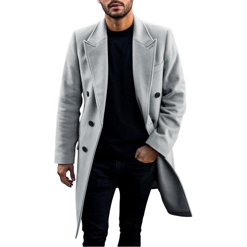 Men's Casual Solid Color Lapel Double Breasted Coat 9261112328376