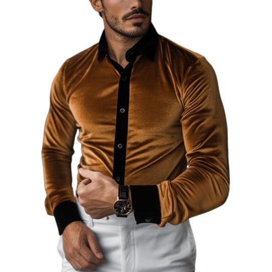 Men's Classic Casual Velvet Slim Fit Long Sleeve Shirt 9887361532088