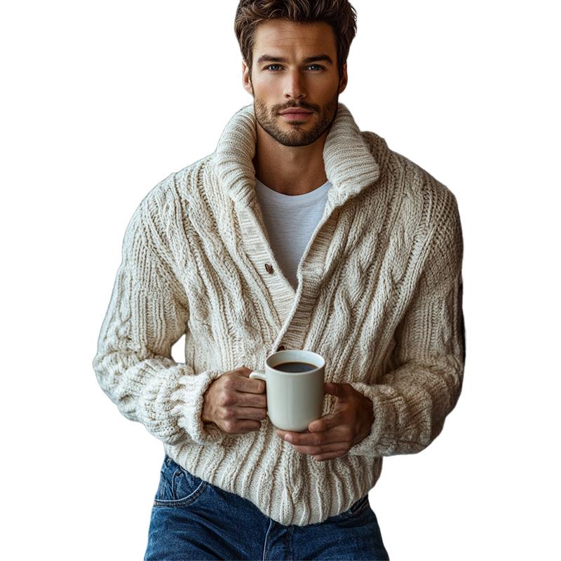 Men's Vintage Off-white Twist Knitted Sweater 9885838082232