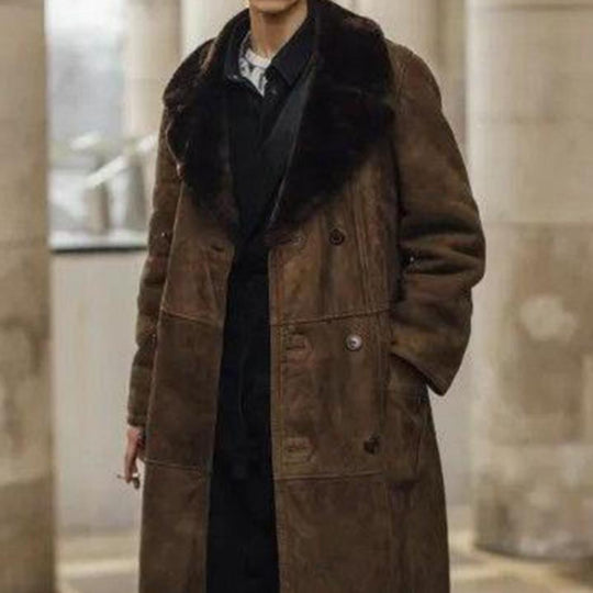 Men's Classic Retro Casual Quilted Fur Collar Suede Long Coat 9261109117112
