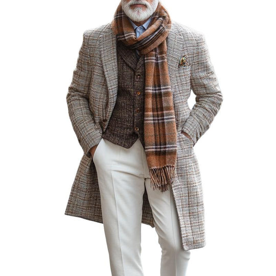 Men's Retro Plaid Printed Woolen Mid-Length Coat 9261110558904