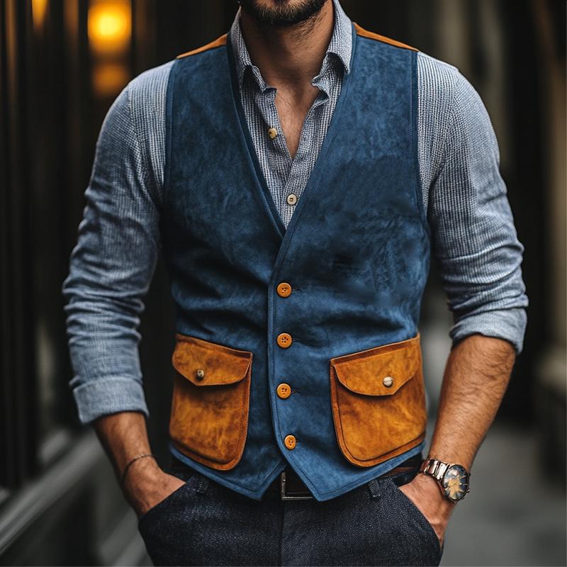 Men's Classic Casual Contrast Suede Vest 9882786431160