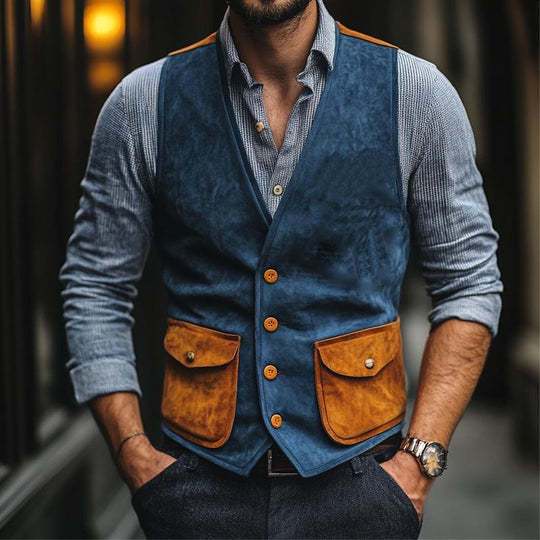 Men's Classic Casual Contrast Suede Vest 9882786431160