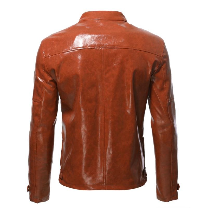 Men's Fashion Stand Collar Punk Biker Leather Jacket 9261084999864