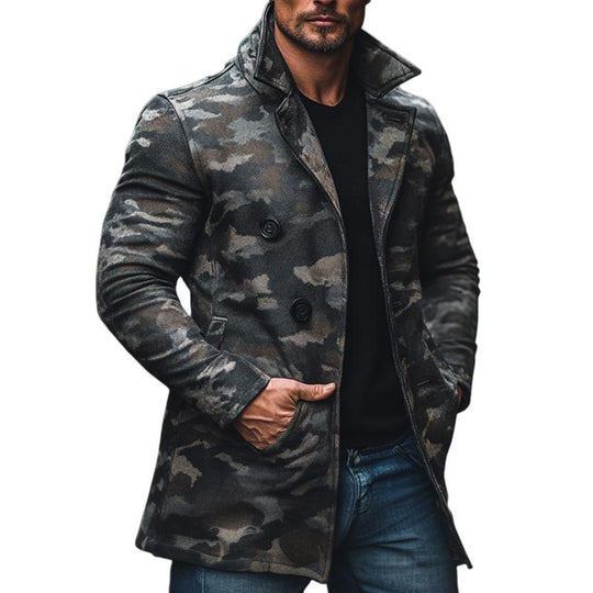 Men's Camouflage Print Brushed Mid-length Coat 9261105414328