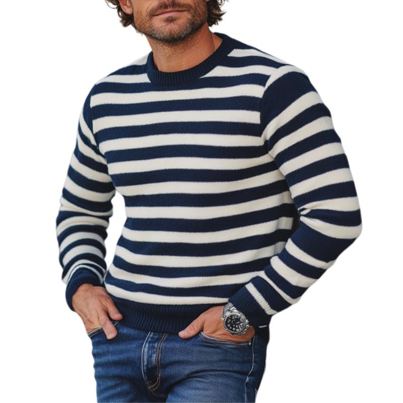 Men's Striped Knit Crew Neck Slim Fit Sweater 9262184399032