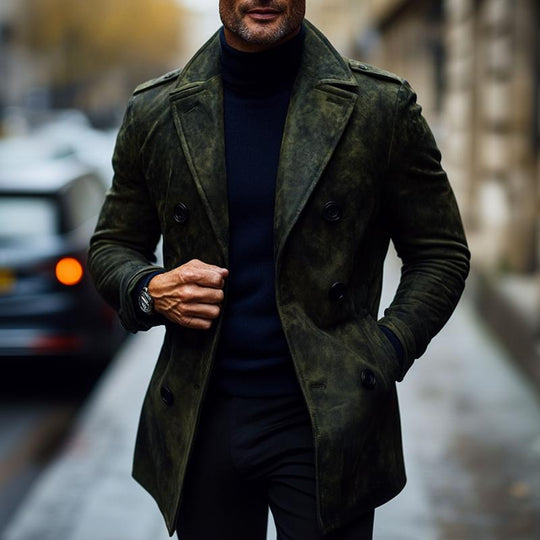 Men's Fashion Suede Lapel Double Breasted Casual Coat 9261105512632