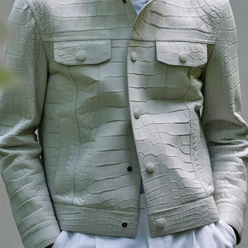 Men's Casual Fashion Lapel Multi-Pocket Textured Leather Jacket 9888007127224
