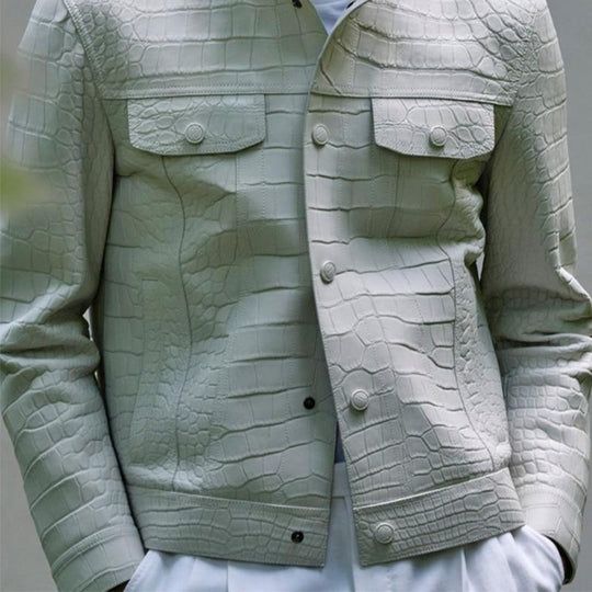 Men's Casual Fashion Lapel Multi-Pocket Textured Leather Jacket 9888007127224
