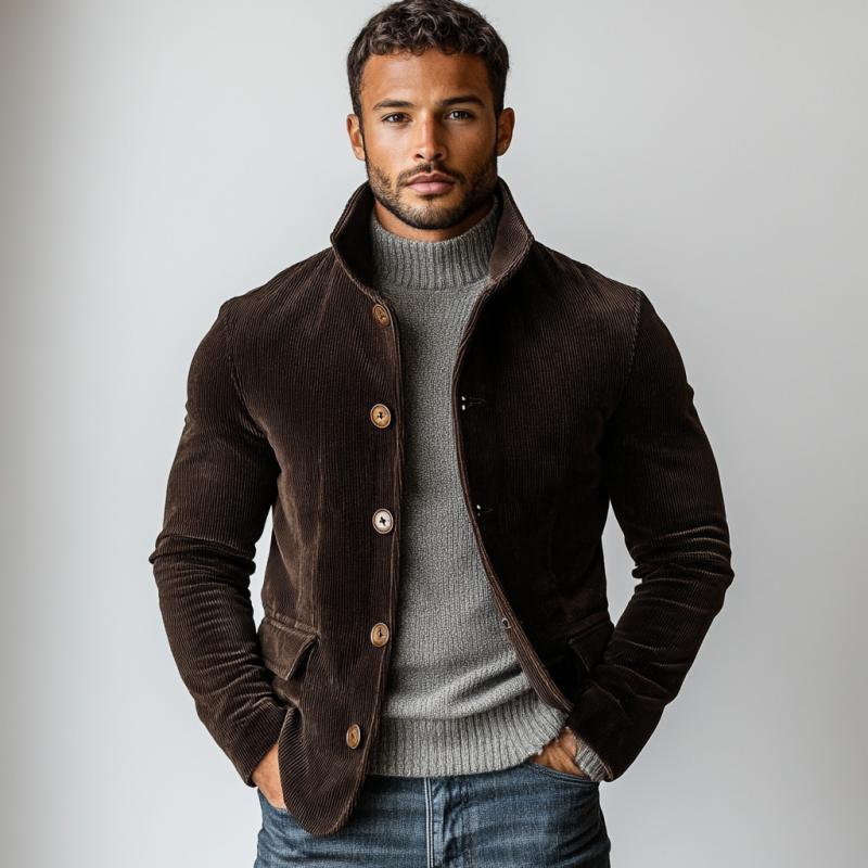 Men's Vintage Corduroy Single Breasted Lapel Jacket 9878728933560