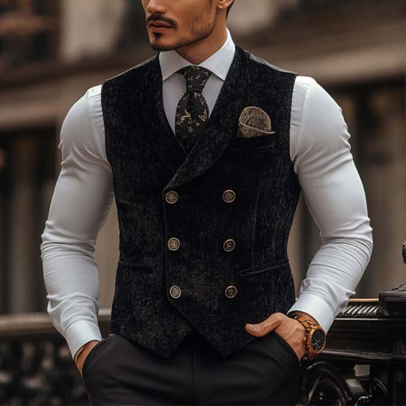Men's Classic Vintage Double Breasted Shawl Collar Velvet Vest 9274168836280