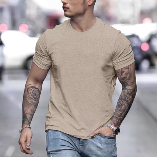 Men's Round Neck Solid Color Casual Short-sleeved T-shirt 9261141164216