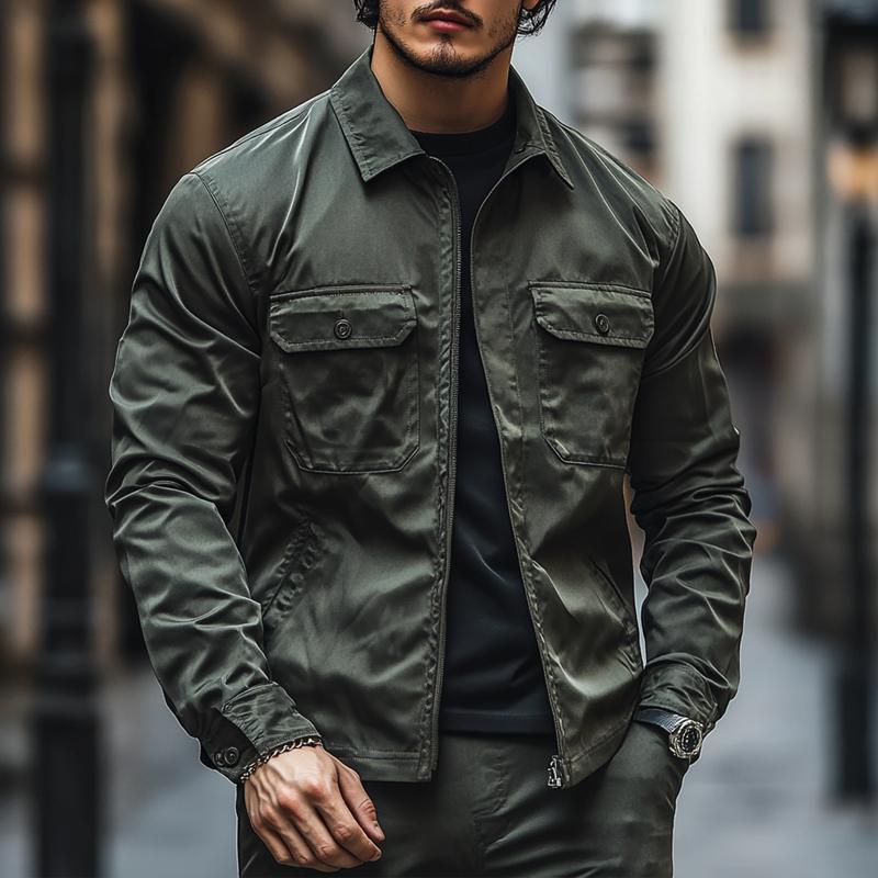 Men's Fashion Outdoor Waterproof Solid Color Lapel Zipper Jacket 9880237867192