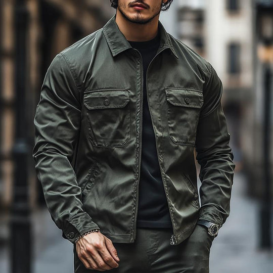 Men's Fashion Outdoor Waterproof Solid Color Lapel Zipper Jacket 9880237867192
