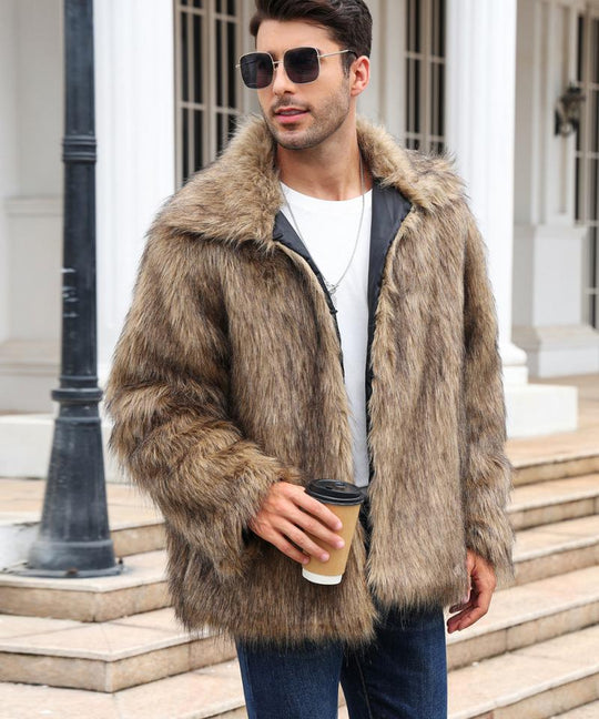 Men's Classic Casual Lapel Short Loose Faux Fur Warm Coat 9261110362296