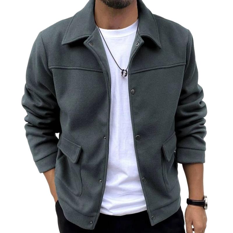 Men's Casual Wool Blend Lapel Single-breasted Loose Jacket 9883353448632