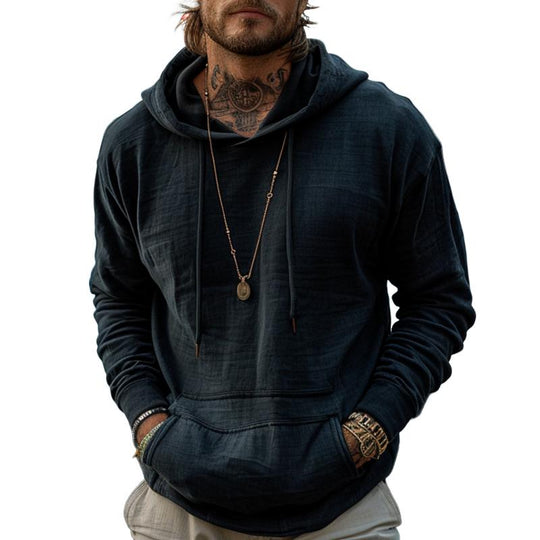 Men's Retro Solid Kangaroo Pocket Hoodie DTT25082008