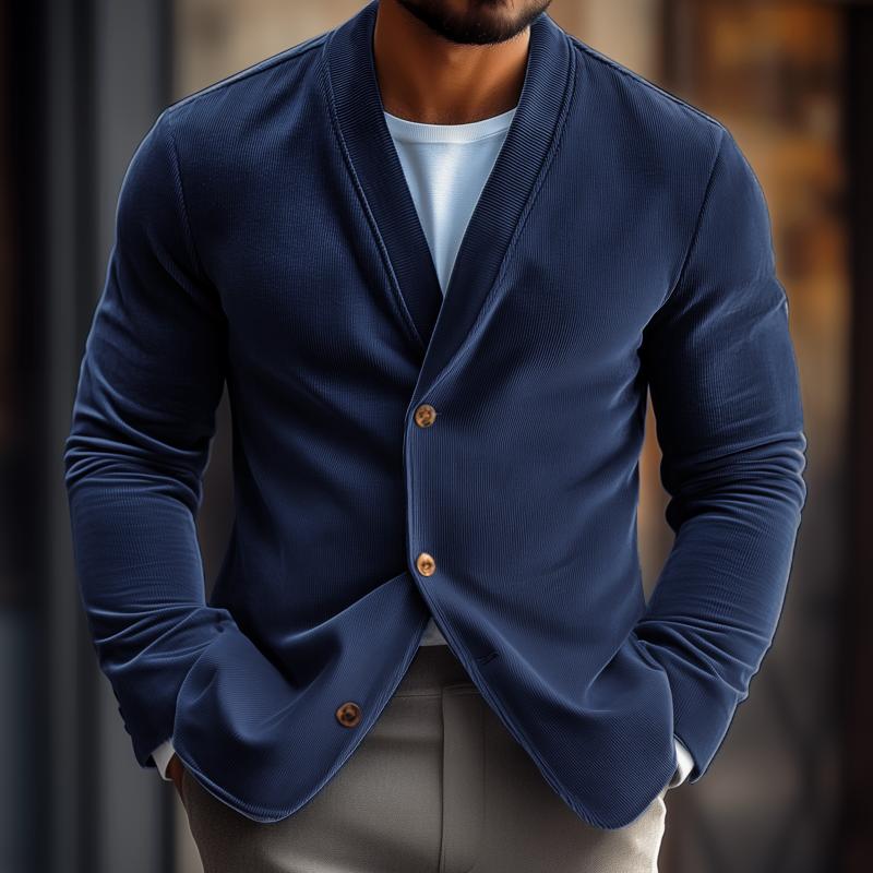 Men's Fashion Solid Color Corduroy V Neck Single Breasted Jacket 9886818566328